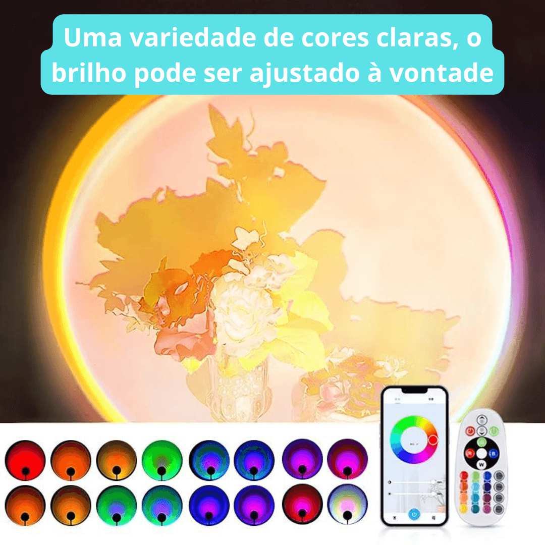 Lâmpada LED projetor de Pôr do Sol, com rotação de 180 graus - Carregamento USB