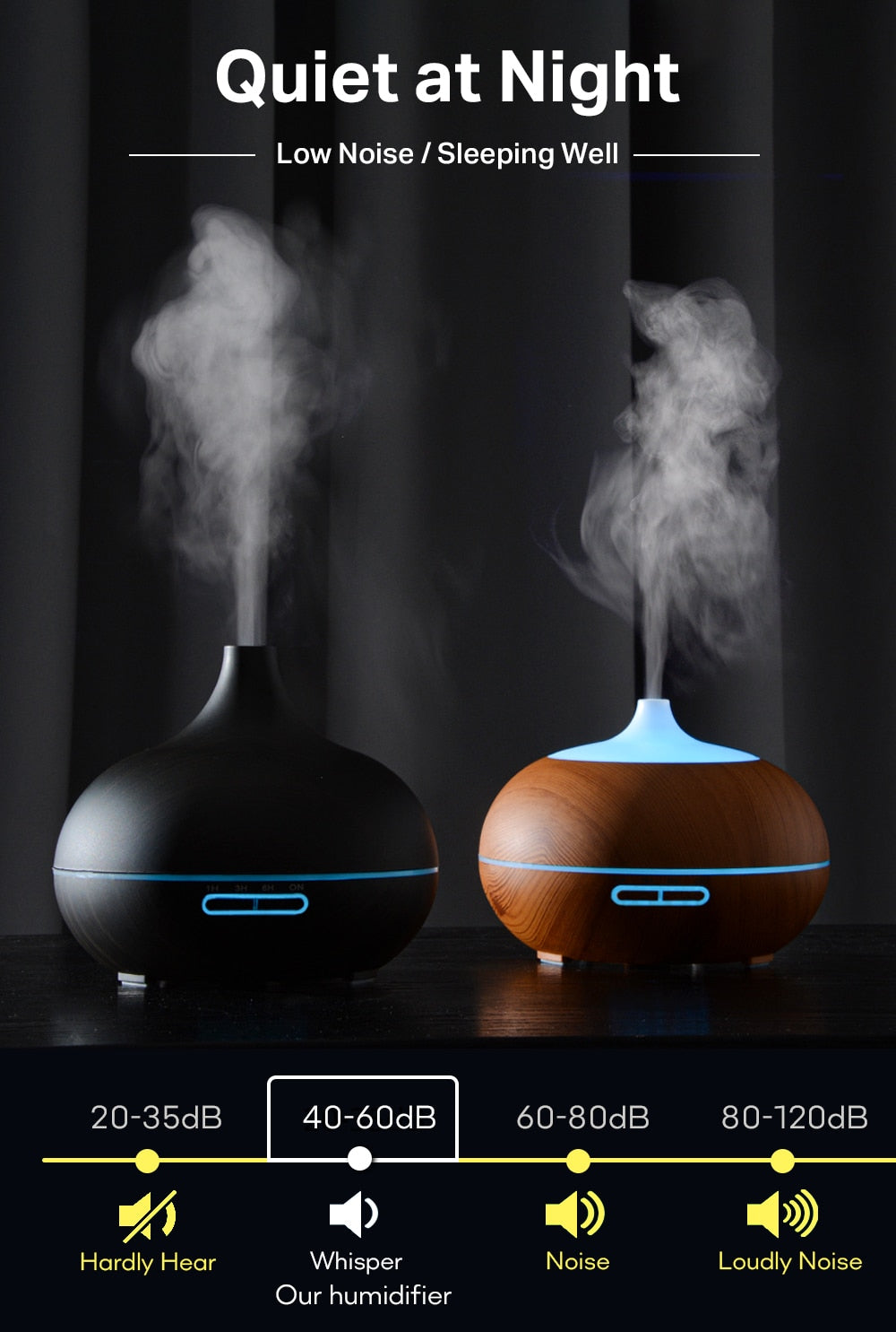 Difusor de óleo essencial de aromaterapia grão de madeira controle remoto umidificador de ar ultra-sônico fresco com luz LED de 7 cores