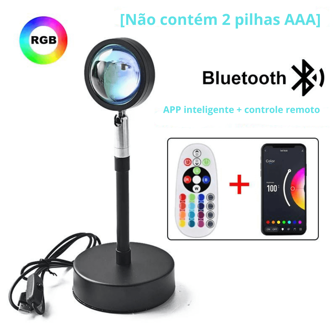 Lâmpada LED projetor de Pôr do Sol, com rotação de 180 graus - Carregamento USB