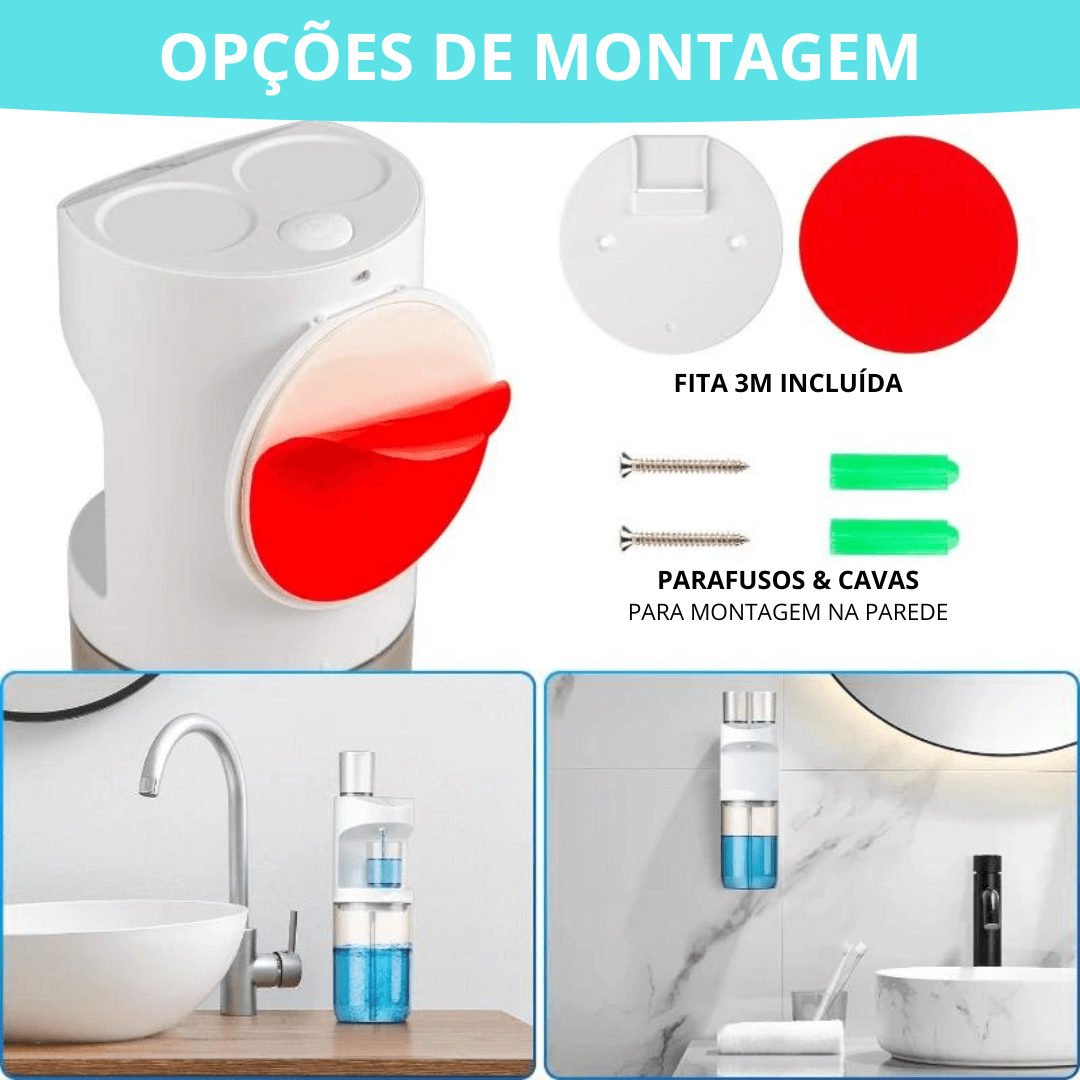 DISPENSADOR AUTOMÁTICO DE ENXAGUANTE BUCAL, ANTI-VAZAMENTOS + 2 COPOS