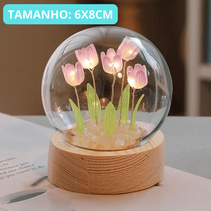 Luminária Bola de Cristal, com Tulipas - Cristal Encantado