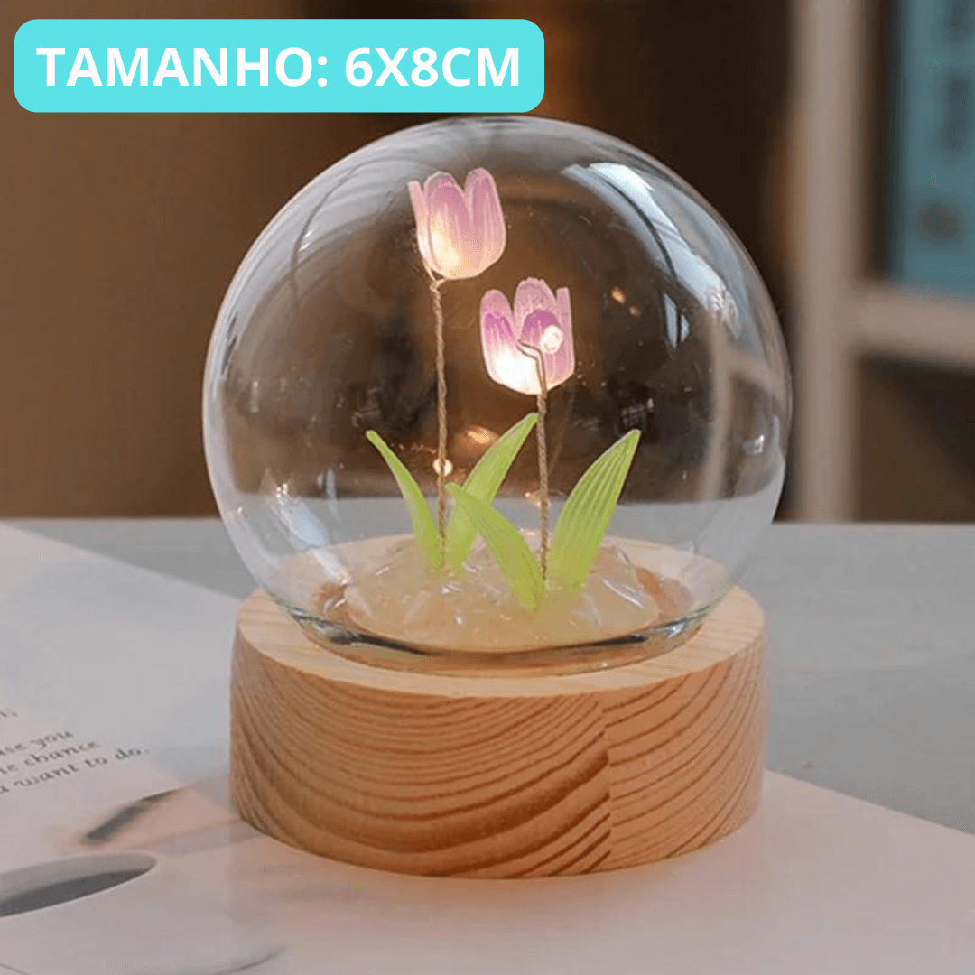 Luminária Bola de Cristal, com Tulipas - Cristal Encantado