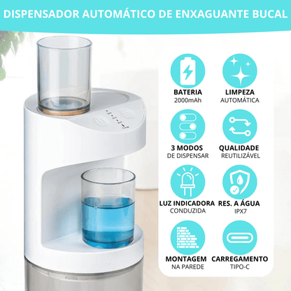 DISPENSADOR AUTOMÁTICO DE ENXAGUANTE BUCAL, ANTI-VAZAMENTOS + 2 COPOS