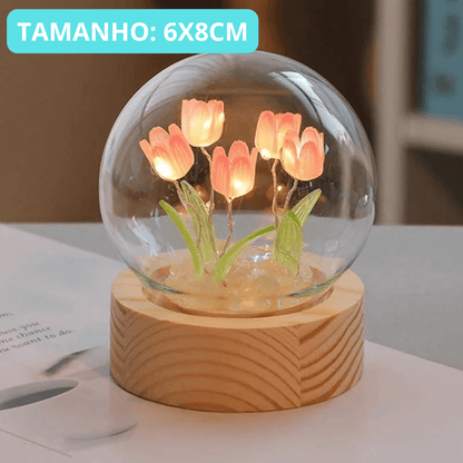 Luminária Bola de Cristal, com Tulipas - Cristal Encantado