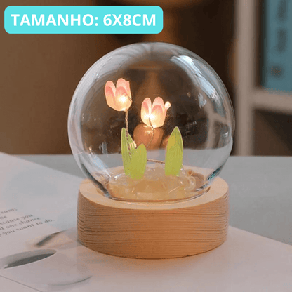 Luminária Bola de Cristal, com Tulipas - Cristal Encantado