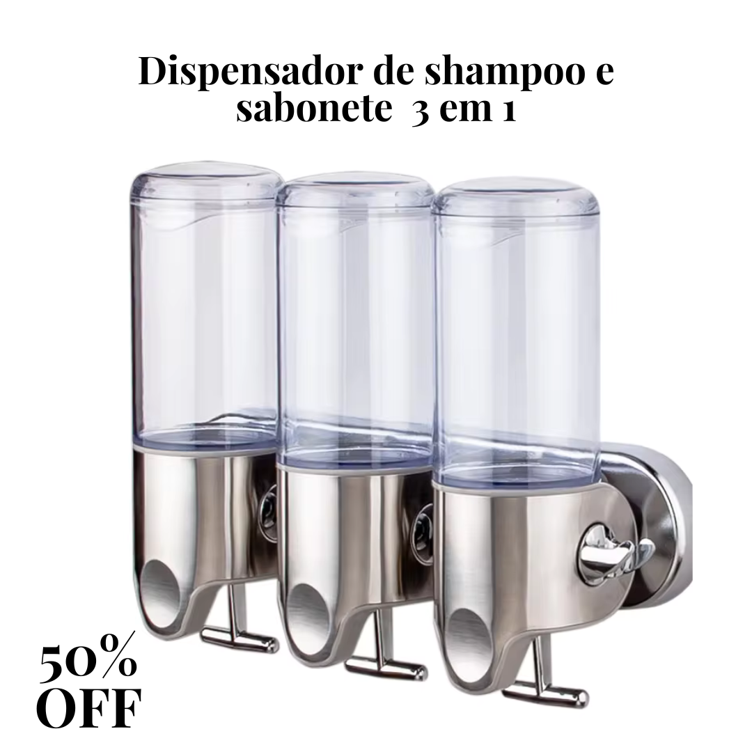 Dispensador de shampoo e sabonete  3 em 1