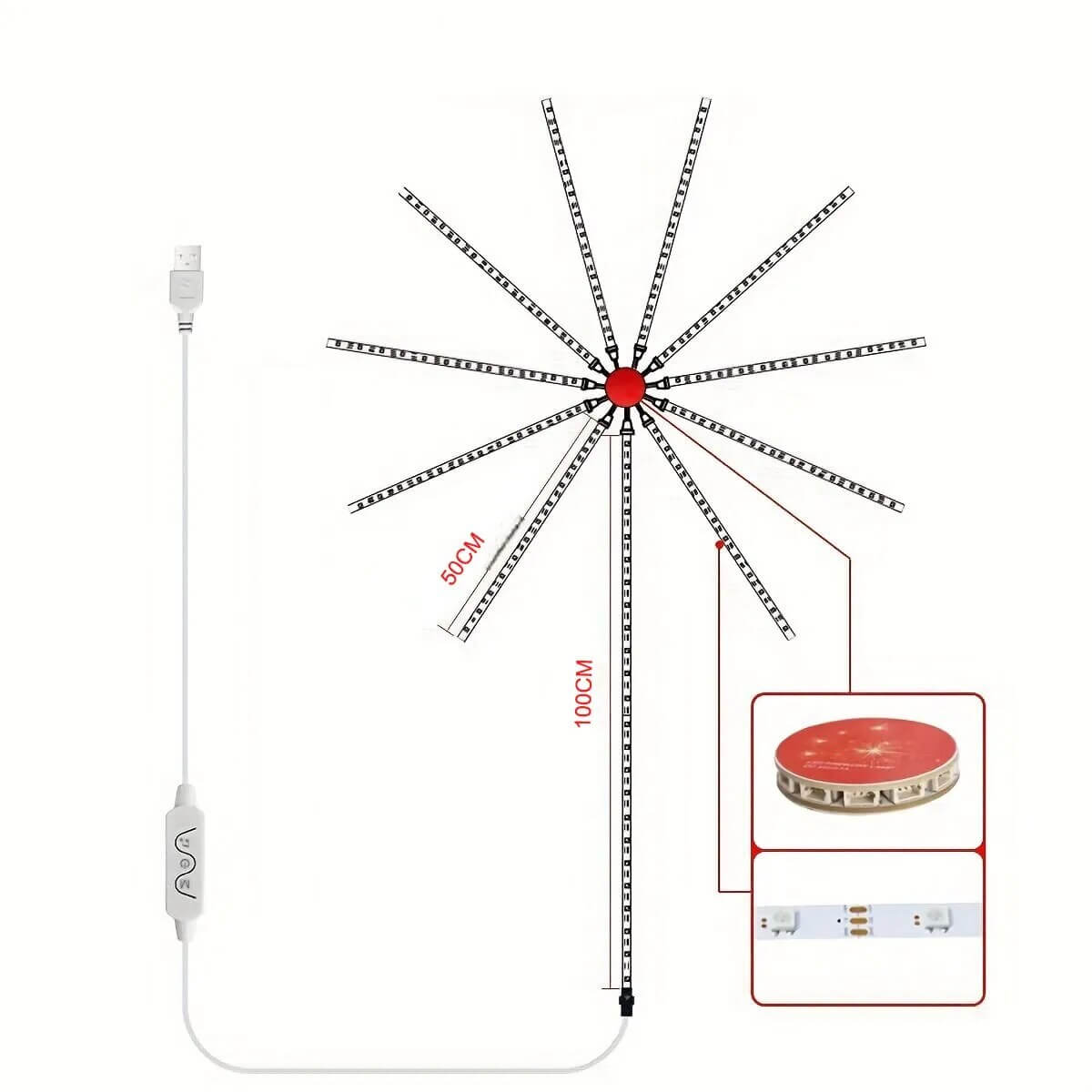 Fita LED com Efeito Fogos de Artificio, Multicolorido USB - LuckMax