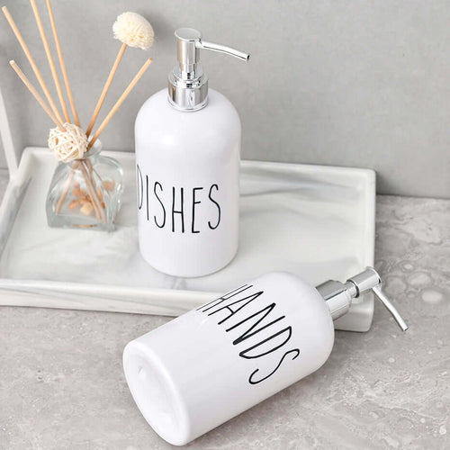 KIT DE DISPENSADORES PARA COZINHA E BANHEIRO, 500ML - Dishes e Hands