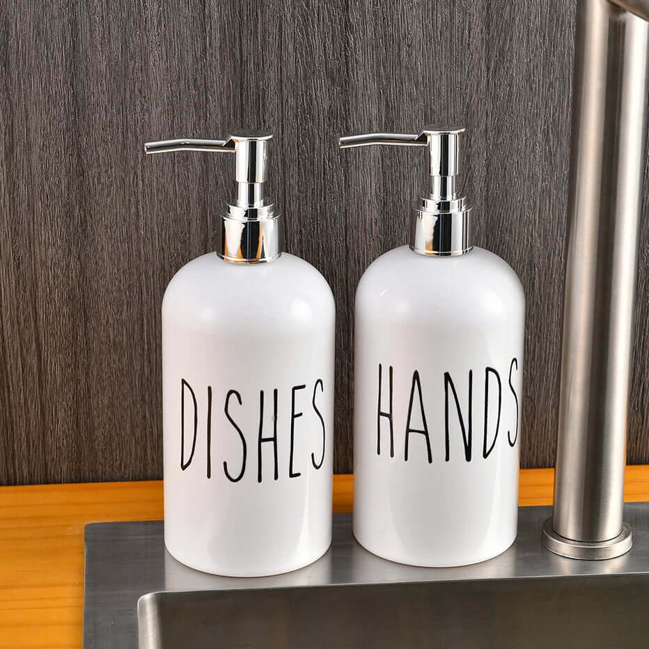KIT DE DISPENSADORES PARA COZINHA E BANHEIRO, 500ML - Dishes e Hands