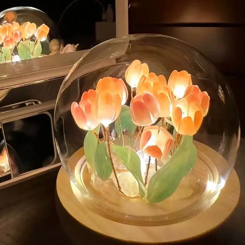 Luminária Bola de Cristal, com Tulipas - Cristal Encantado